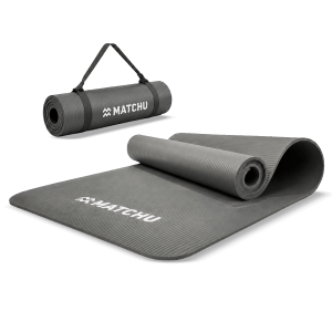 Graue Fitnessmatte mit Tragegurt zum einfachen Aufrollen, Verstauen und Transportieren