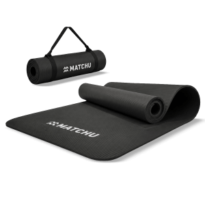 Schwarze Fitnessmatte mit Tragegurt zum einfachen Aufrollen, Verstauen und Transportieren